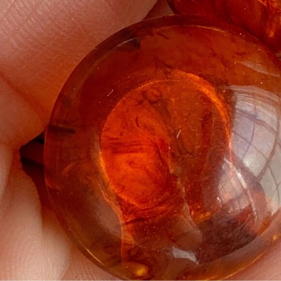 Vintage swirled root beer apple juice Bakelite amber dome clip on button earring - Picture 7 of 16